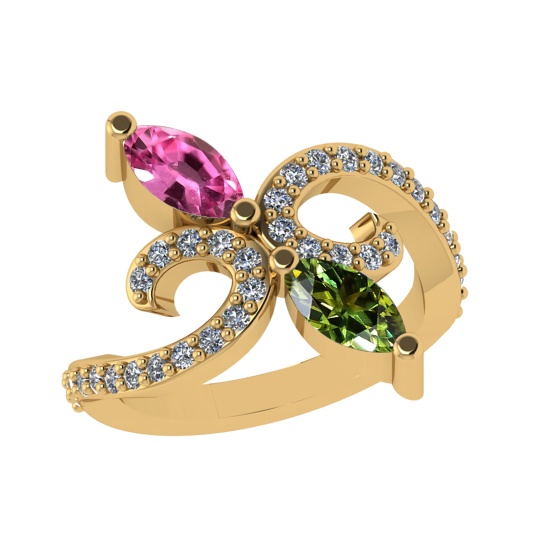 1.45 Ctw VS/SI1 Multi Sapphire and Diamond 14k Yellow Gold Engagement Ring