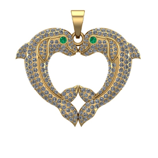 2.50 Ctw VS/SI1 Diamond 14k Yellow Gold Fish Pendant (ALL DIAMOND ARE LAB G