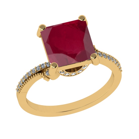 3.23 Ctw VS/SI1 Ruby and Diamond 14k Yellow Gold Engagement Ring (ALL DIAMO