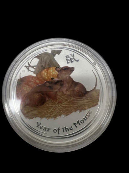 2008 Australia 5 oz Silver Mouse BU (Colorized, Abrasions)