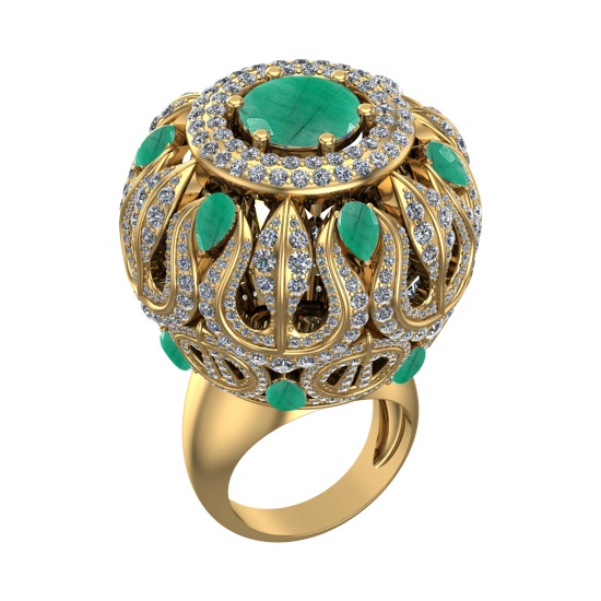17.72 Ctw VS/SI1 Emerald and Diamond 14k Yellow Gold Engagement Ring (ALL D