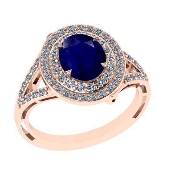 2.65 Ctw VS/SI1 Blue Sapphire and Diamond 14k Rose Gold Engagement Ring