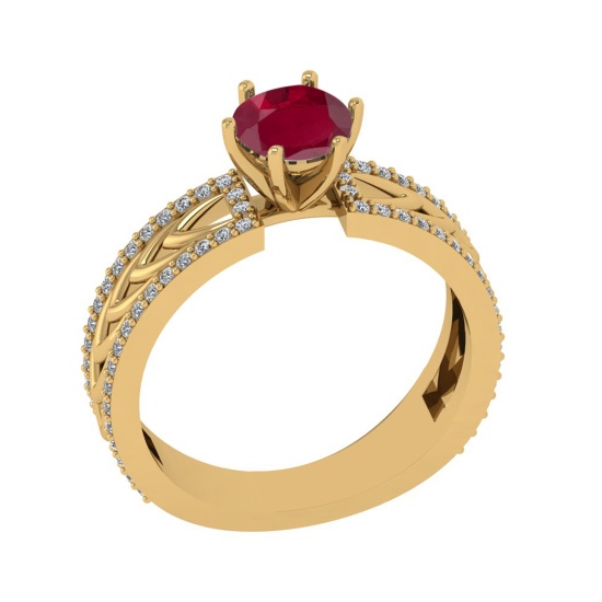 1.36 Ctw VS/SI1 Ruby and Diamond Prong Set 14K Yellow Gold Engagement Ring
