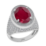 7.50 Ctw VS/SI1 Ruby And Diamond 14K White Gold Engagement Ring