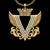 4.25 Ctw VS/SI1 Diamond Prong Set 18K Yellow Gold Letter theme ( V) Necklac