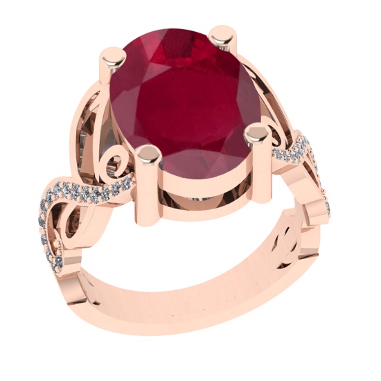 3.68 Ctw VS/SI1 Ruby and Diamond Prong Set 14K Rose Gold Engagement Ring (A