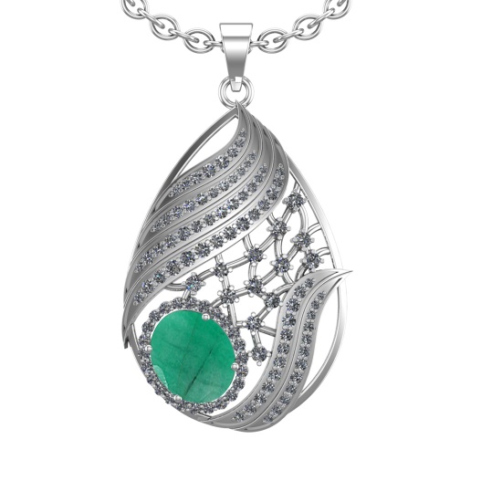6.68 Ctw VS/SI1 Emerald and Diamond 14k White Gold Pendant (ALL DIAMOND ARE