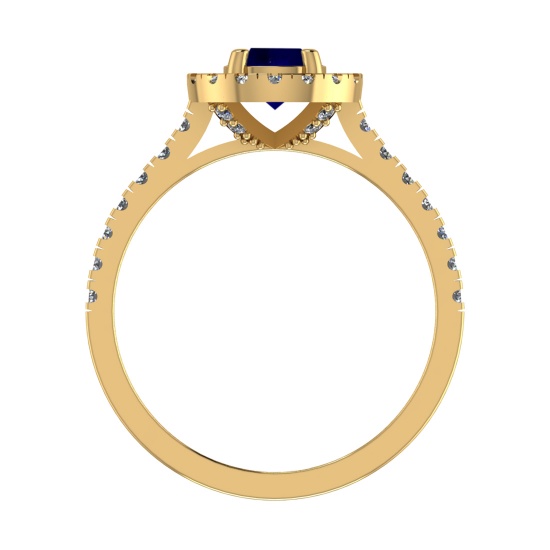0.92 Ctw VS/SI1 Blue Sapphire and Diamond 14k Yellow Gold Engagement Ring (