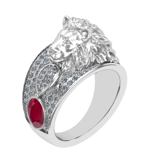 1.57 Ctw VS/SI1 Ruby and Diamond 14K White Gold Engagement Ring (ALL DIAMON