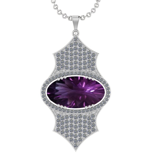 36.27 Ctw VS/SI1 Amethyst and Diamond Prong Set 14k White Gold Pendant (ALL