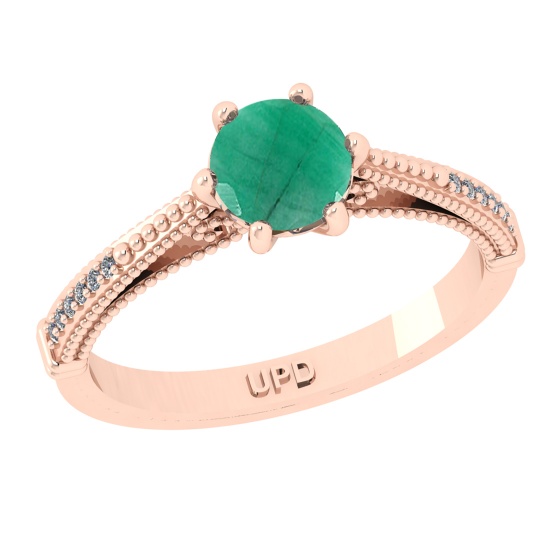 0.90 Ctw VS/SI1 Emerald and Diamond 14k Rose Gold Engagement Ring (ALL DIAM