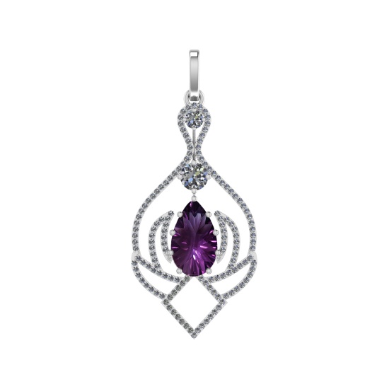 71.81 Ctw SI2/SI1 Amethyst and Diamond Prong Set 14k white Gold Pendant (AL