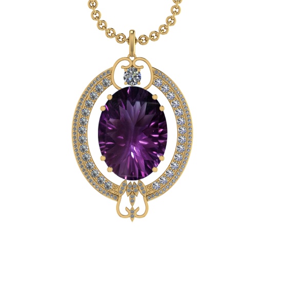 45.78 Ctw VS/SI1 Amethyst and Diamond 14K Yellow Gold Pendant