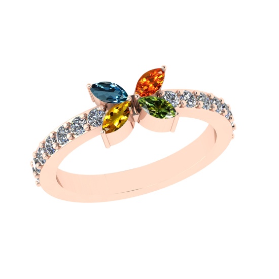 0.89 Ctw VS/SI1 Multi Sapphire and Diamond 14k Rose Gold Engagement Ring (A