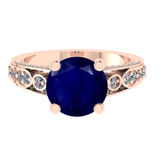 3.32 Ctw VS/SI1 Blue Sapphire and Diamond 14k Rose Gold Engagement Ring (AL