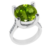 3.25 Ctw VS/SI1 Peridot And Diamond 14K White Gold Engagement Ring( ALL DIA