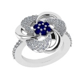 0.90 Ctw VS/SI1 Blue Sapphire and Diamond 14k white Gold Engagement Ring(AL