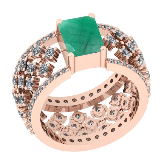 1.22 Ctw VS/SI1 Emerald And Diamond 14K Rose Gold Engagement Halo Ring
