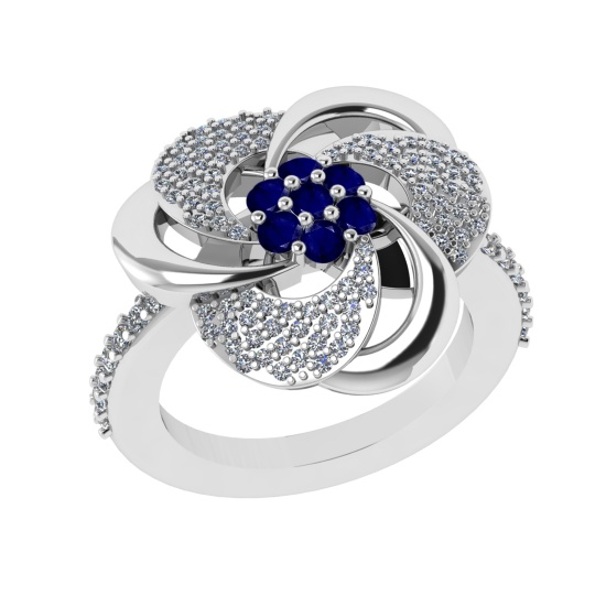 0.90 Ctw VS/SI1 Blue Sapphire and Diamond 14k white Gold Engagement Ring(AL