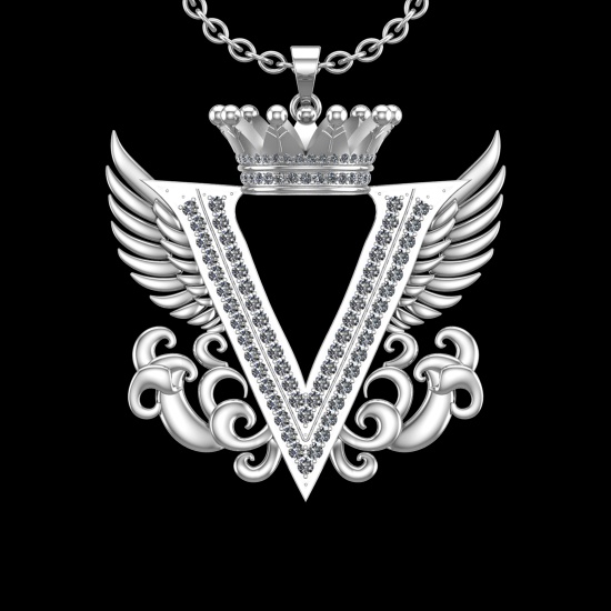 4.25 Ctw VS/SI1 Diamond Prong Set 18K White Gold Letter theme ( V) Necklace