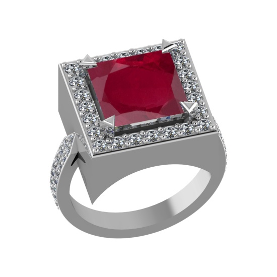 3.35 Ctw VS/SI1 Ruby and Diamond 14k white Gold Engagement Ring (ALL DIAMON
