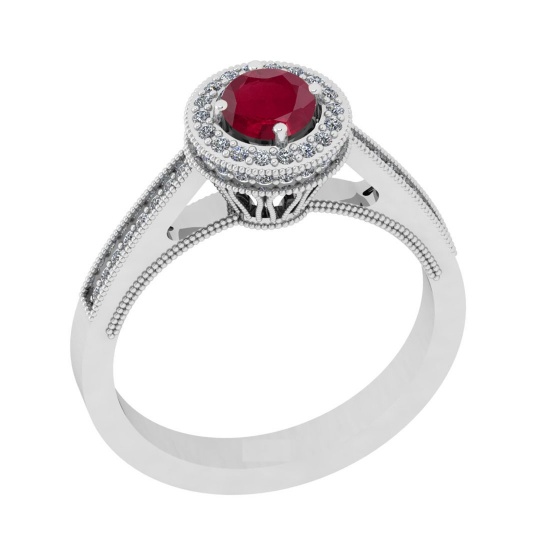 0.82 Ctw VS/SI1 Ruby And Diamond 14K White Gold Engagement Halo Ring