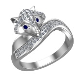 0.52 Ctw VS/SI1 Blue Sapphire and Diamond 14k white Gold Animal theme Fox R