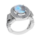 6.37 Ctw I2/I3 Rainbow Moonstone And Diamond 10K White Gold Engagement Ring