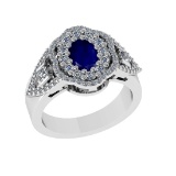 1.73 Ctw VS/SI1 Blue Sapphire and Diamond14K White Gold Engagement Ring