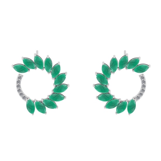 3.18 Ctw VS/SI1 Emerlad And Diamond 14K White Gold Earrings (ALL DIAMOND AR