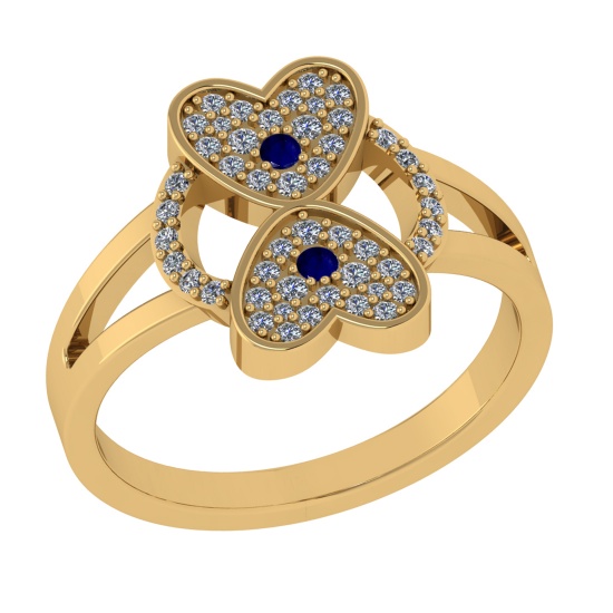 0.27 Ctw VS/SI1 Blue Sapphire and Diamond 14k Yellow Gold Engagement Ring (