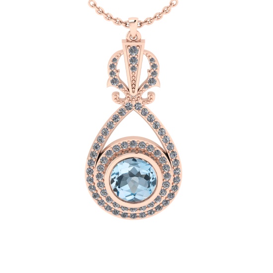 1.85 Ctw VS/SI1 Blue Topaz and Diamond 10K Rose Gold Pendant (ALL DIAMOND A