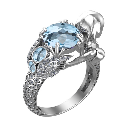4.92 Ctw VS/SI1 Blue Topaz and Diamond Set 10K white Gold Engagement Ring (