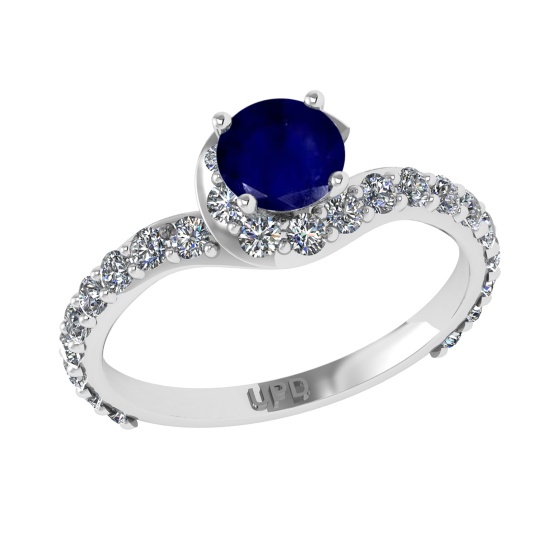 1.67 Ctw VS/SI1 Blue Sapphire and Diamond 14k white Gold Engagement Ring (A