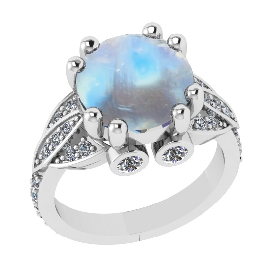 7.18 Ctw I2/I3 Rainbow Moonstone And Diamond 10K White Gold Engagement Ring