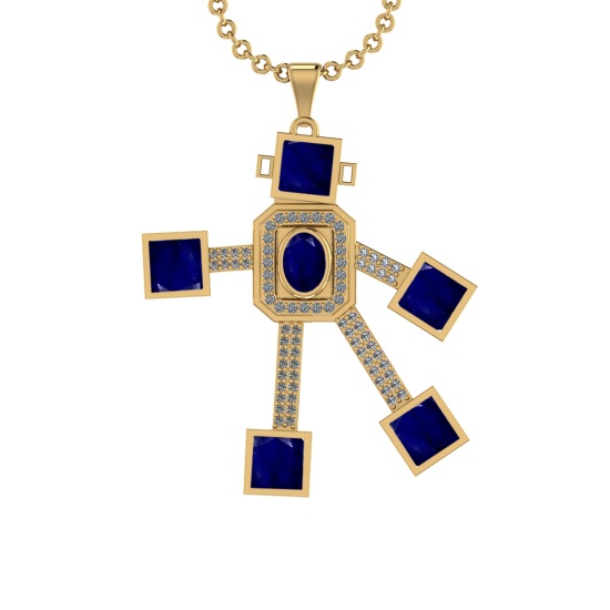 7.65 Ctw VS/SI1 Blue Sapphire and Diamond 14K Yellow Gold Necklace(ALL DIAM