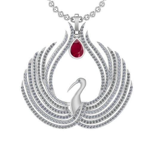 7.52 Ctw VS/SI1 Ruby and Diamond 14K White Gold Pendant (ALL DIAMOND ARE LA