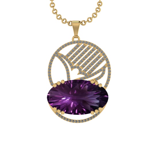 48.72 Ctw VS/SI1 Amethyst and Diamond Prong Set 14k Yellow Gold Pendant (AL