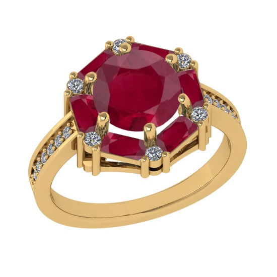 2.78 Ctw VS/SI1 Ruby and Diamond 14k Yellow Gold Engagement Ring(ALL DIAMON