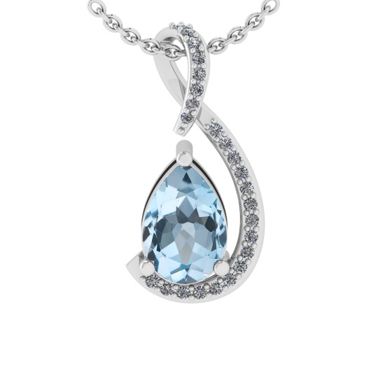 2.12 Ctw VS/SI1 Blue Topaz and Diamond Set 10K white Gold Pendant (ALL DIAM