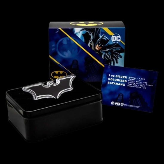 2022 Samoa 1 oz Silver Batman Batarang Colorized Shaped Coin BU