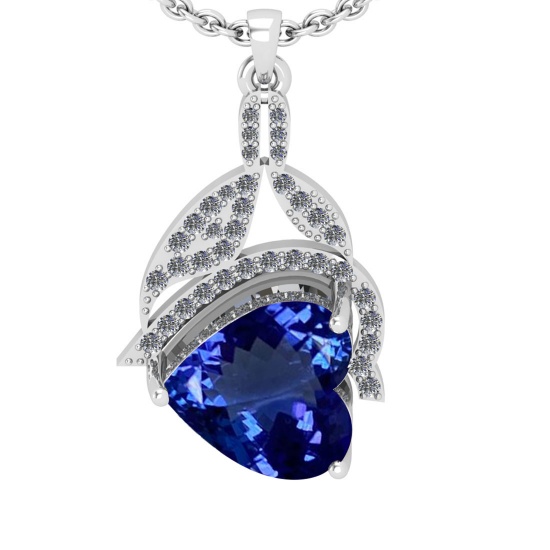 5.60 Ctw VS/SI1 Tanzanite And Diamond 18k White Gold Necklace(ALL DIAMOND A