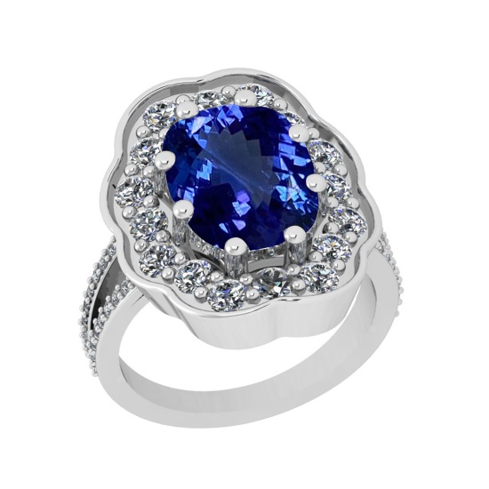 6.17 Ctw VS/SI1 Tanzanite And Diamond 18k White Gold Cocktail Ring