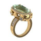 16.68 Ctw VS/SI1 Green Amethyst and Diamond 14K Yellow Gold Engagement Ring