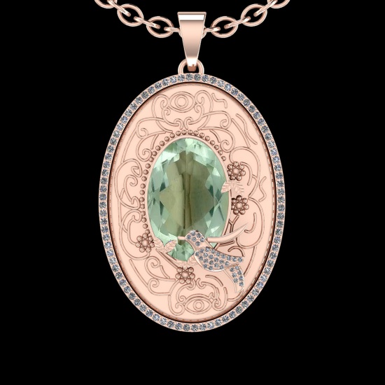 15.54 Ctw VS/SI1 Green Amethyst And Diamond 14k Rose Gold Pendant Neklace(