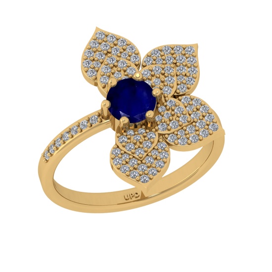 0.92 Ctw VS/SI1 Blue sapphire and Diamond Prong Set 14K Yellow Gold Engagem