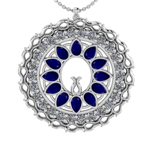 5.86 Ctw VS/SI1 Blue Sapphire and Diamond 14k white Gold Pandant (ALL DIAMO