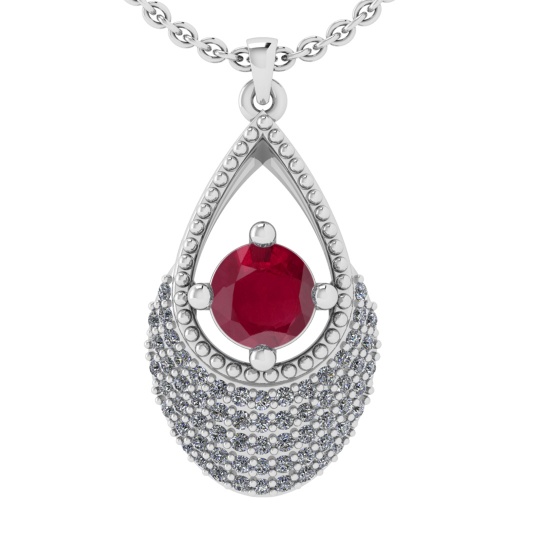 0.80 Ctw VS/SI1 Ruby and Diamond 14k white Gold Engagement Ring