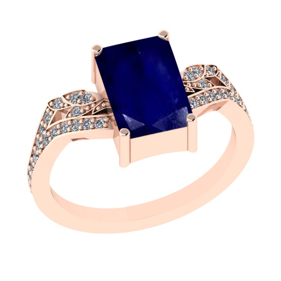 2.77 Ctw VS/SI1 Blue Sapphire and Diamond 14k Rose Gold Engagement Ring (AL