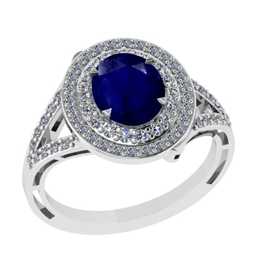2.65 Ctw VS/SI1 Blue Sapphire and Diamond 14k white Gold Engagement Ring